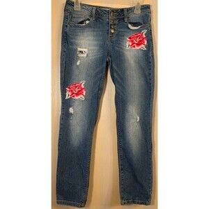 Black Daisy JUNIORS Jamie Relaxed Skinny Embroidered Jeans Size 3/26 EUC!